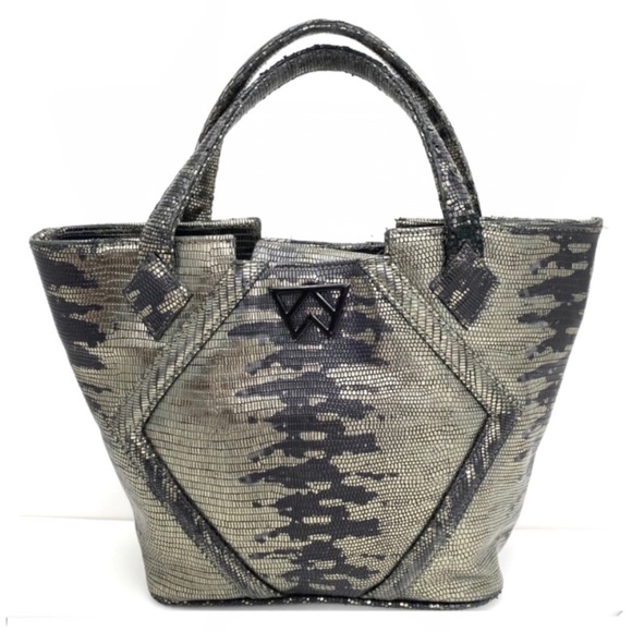 Kelly Wynne Exotic Leather Cheers To Me Mini Tote Bag in Black Metallic